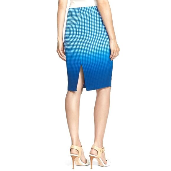 BAILEY 44 Astley dip dye ombre silk check career pencil skirt cobalt blue 4 NEW - Picture 5 of 6